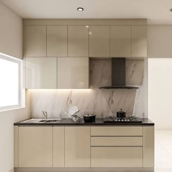 Kitchen Set Beige dan Backsplash Cream